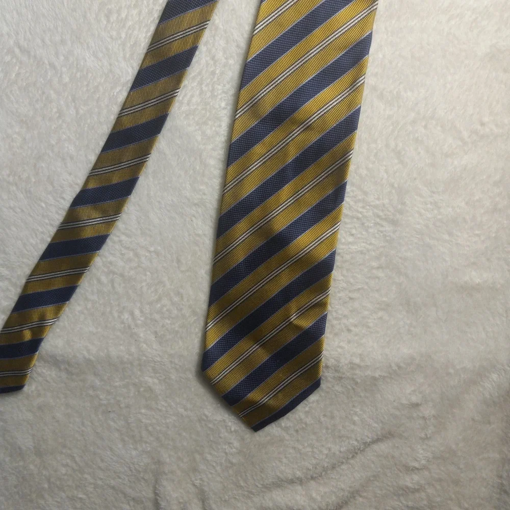 Jos. A. Bank 100% Silk Repp Neck Tie Woven Gold BLUE Stripe Made in Italy